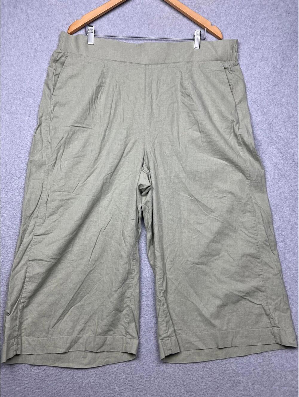 Torrid Pull On Linen Crop Wide Leg Pants Womens Plus 2/ 2X Green Elastic Waist